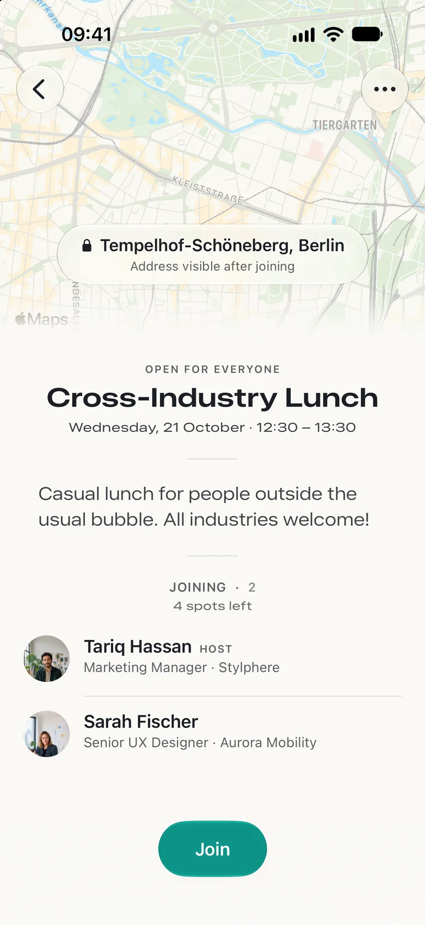 Preview of the Cross-Industry Lunch before joining: area, time, seats left and who’s coming.